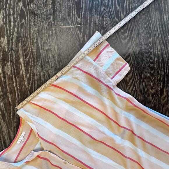Z SUPPLY Oversized Button Front Top Womens L Orange Stripes Multi Coastal Boho - Picture 10 of 13